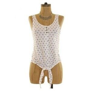 Hinge Nordstrom Crop Tank Top Size S Tie Bottom Cross Print White EUC B72